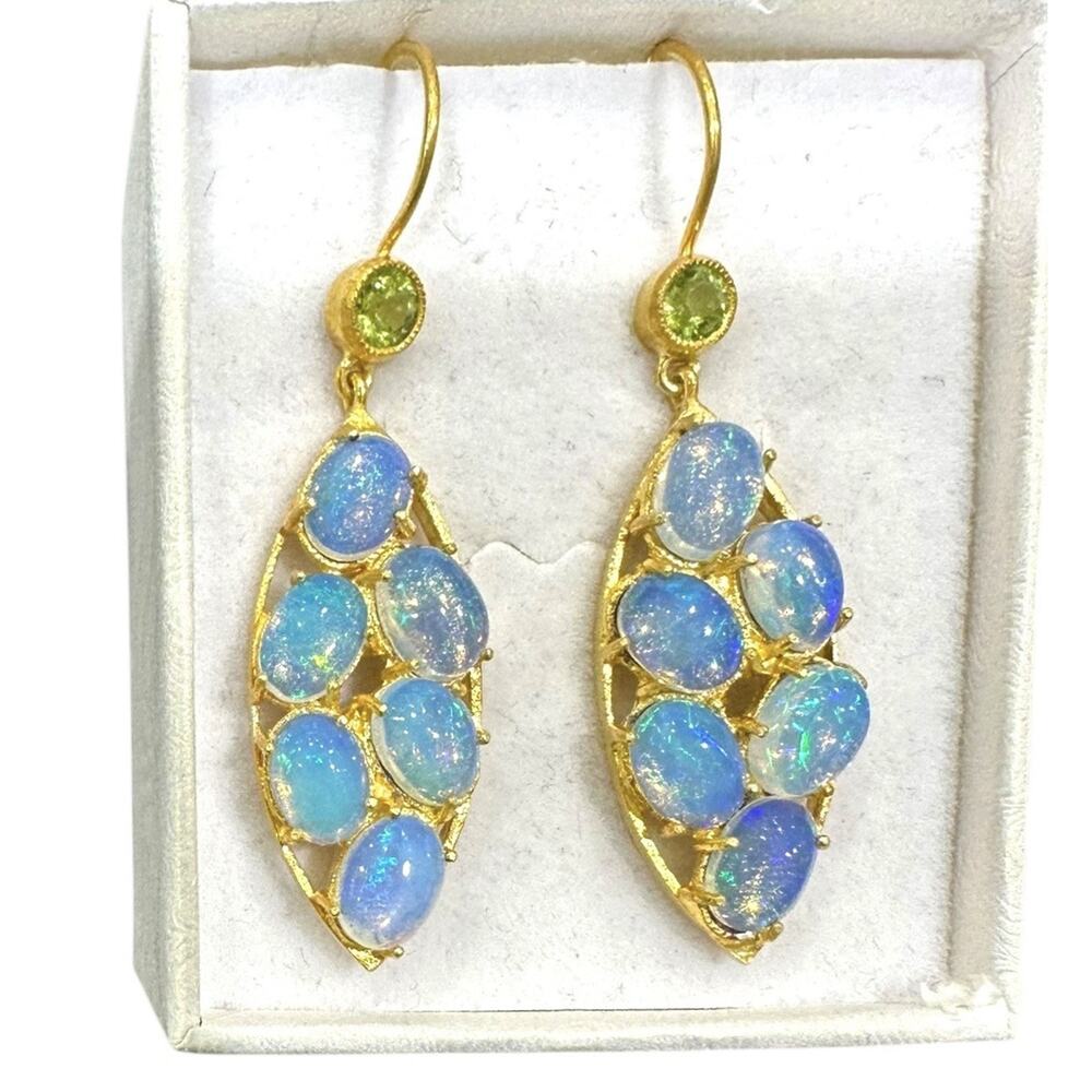 Ethiopian Opal Cluster Earrings With Peridot 925 Sterling with Gold Wash New